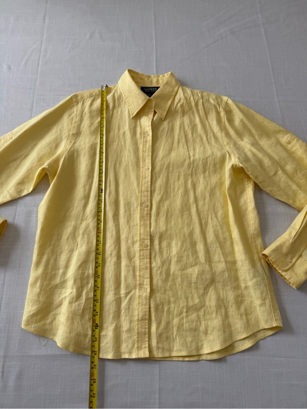Lauren Ralph Lauren Yellow 100% Linen Long Sleeve Shirt Size M Relaxed Fit Women - Picture 7 of 9